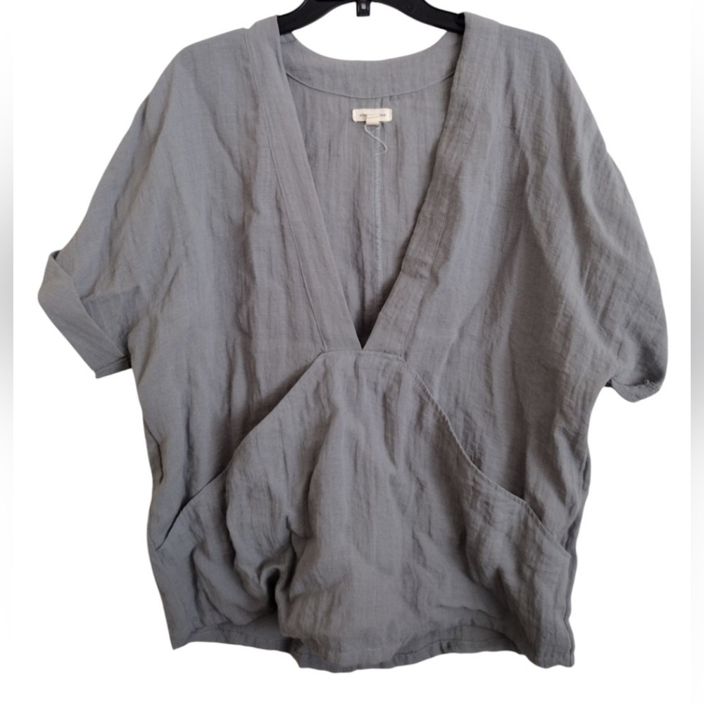 Silence + Noise Grey Carson Plunge Front Top With Pockets Size Medium